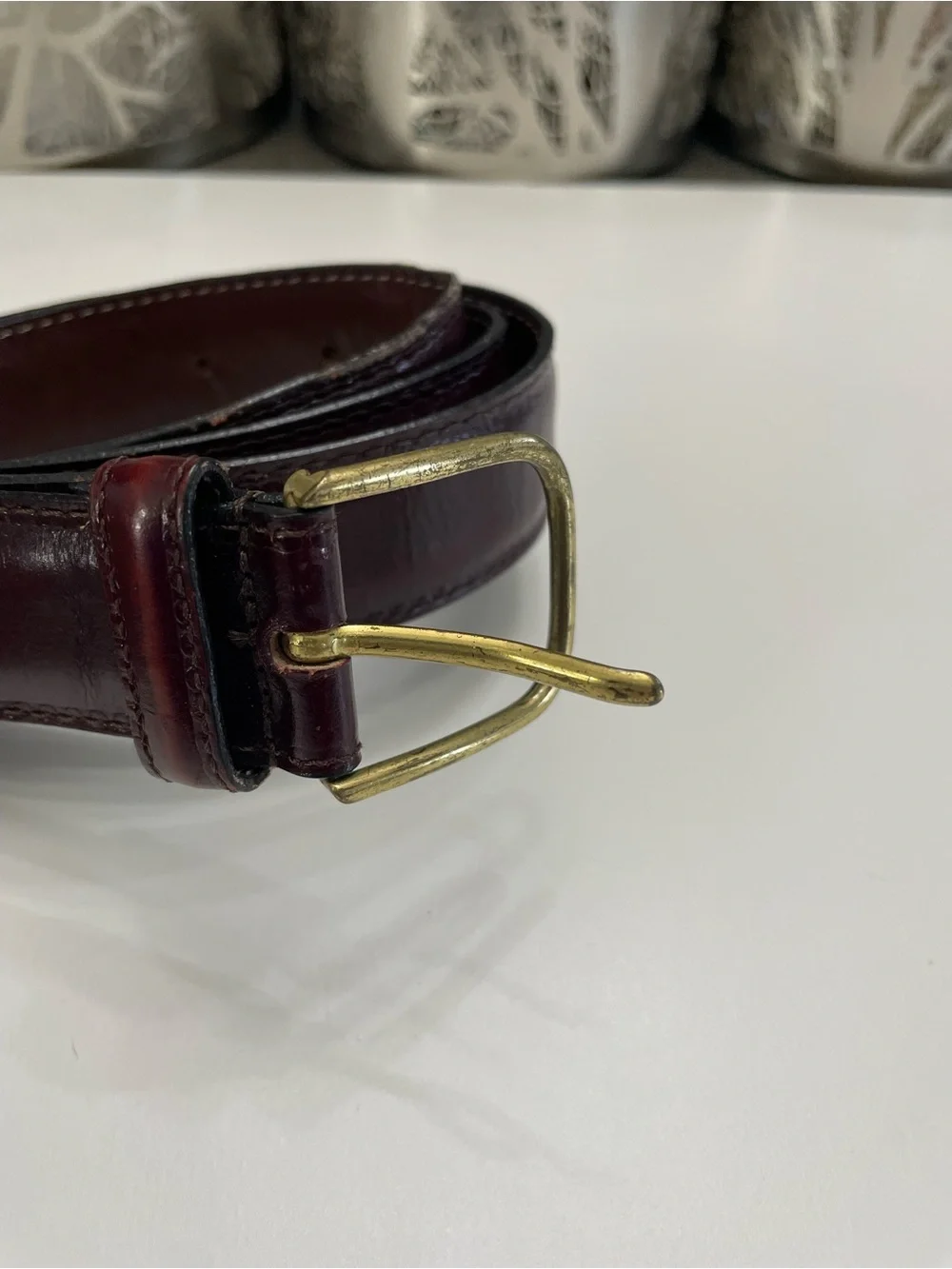 Vintage Dooney & Bourke Men's Burgundy Leather Belt Solid Brass Buckle size 34